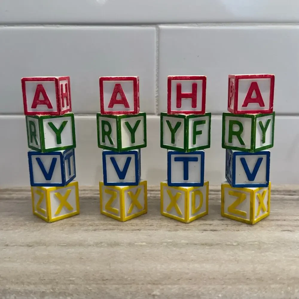Vintage 1970s Plastic Baby Block Cake Pillars Set of 4 Retro ABC Birthday Cake